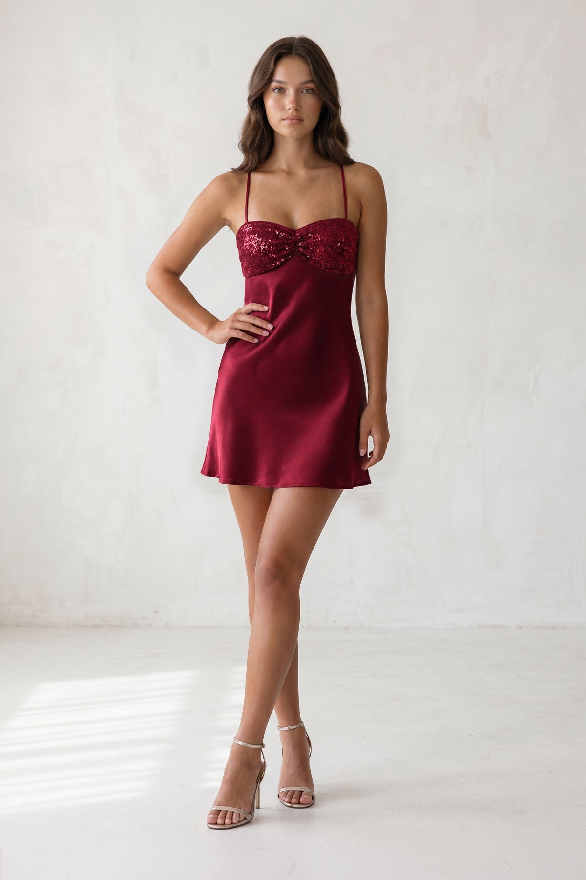 Sky Blue Spaghetti Straps Sheath Satin Homecoming Dress With Sequins - Curvevia