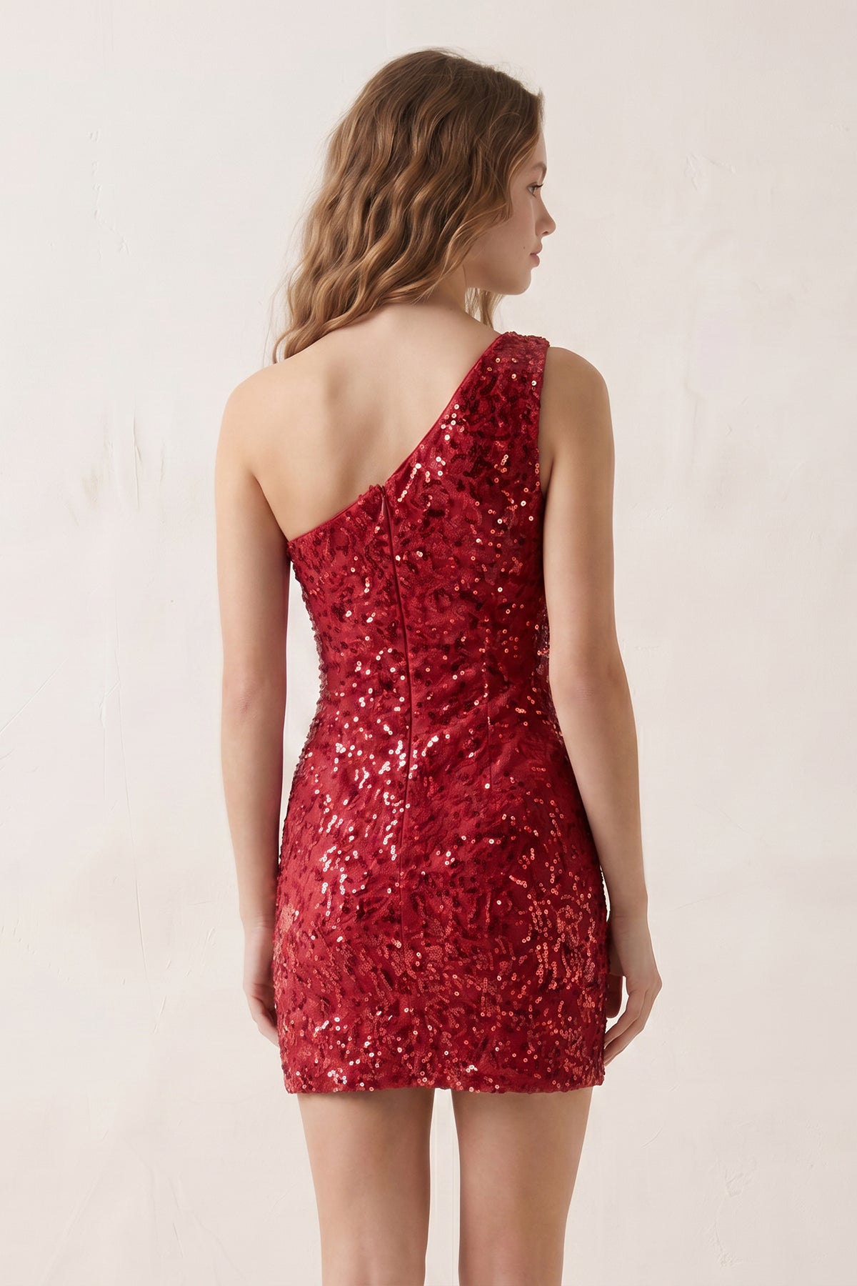 Blue Bodycon One Shoulder Sequins Mini Party Dresses - Curvevia