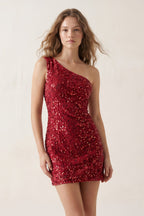 Blue Bodycon One Shoulder Sequins Mini Party Dresses - Curvevia