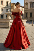 Burgundy Strapless Satin Long Wedding Guest Dress, A-Line Evening Party Dress - Curvevia