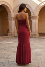 Yellow Strapless Sheath Chiffon Long Evening Dress With Ruffles - Curvevia