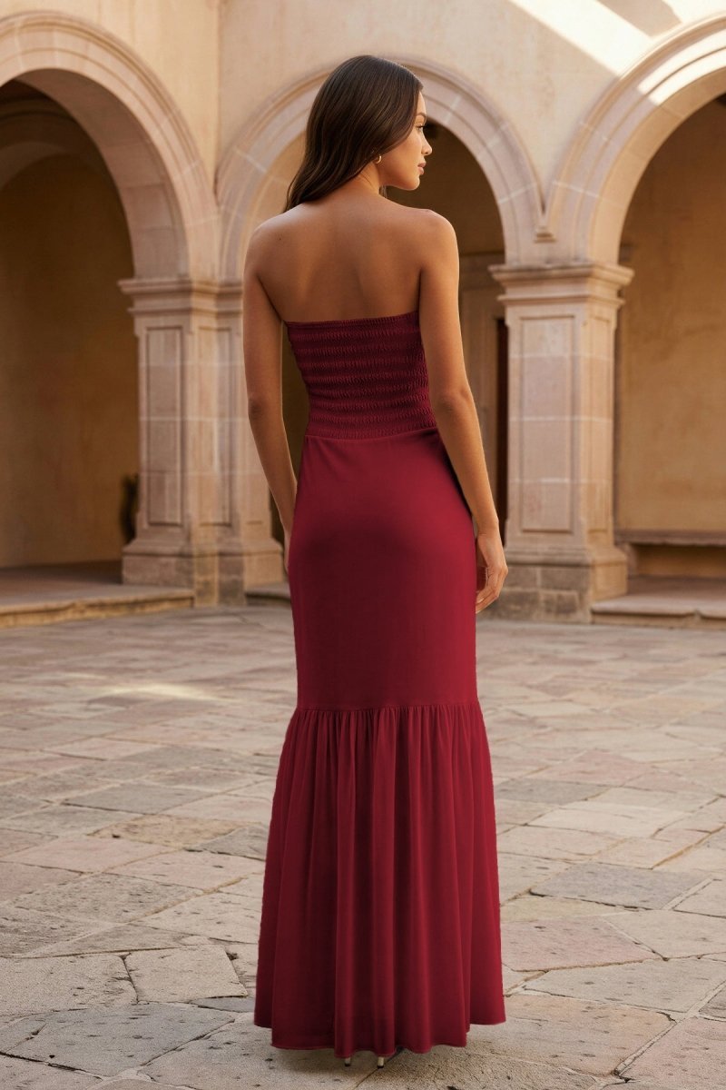 Yellow Strapless Sheath Chiffon Long Evening Dress With Ruffles - Curvevia