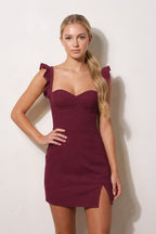 Yellow Sweetheart Sheath Ruffled Linen Homecoming Dress With Slit - Curvevia