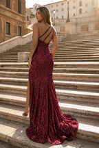 Mermaid One-Shoulder Sequins Evening Dress With Tassels - Curvevia