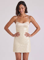 Butter Sequins Sheath Scoop Neck Side Zip Short Dress with Sequins - Curvevia