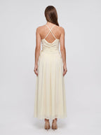 Ivory Chiffon A-Line Halter neckline Backless Floor-Length Dress with Ruched Bodice - Curvevia