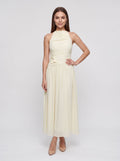 Ivory Chiffon A-Line Halter neckline Backless Floor-Length Dress with Ruched Bodice - Curvevia