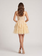 Butter Lace A-Line V-Neck Back Zip Short Dress with Appliques - Curvevia
