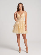 Butter Lace A-Line V-Neck Back Zip Short Dress with Appliques - Curvevia