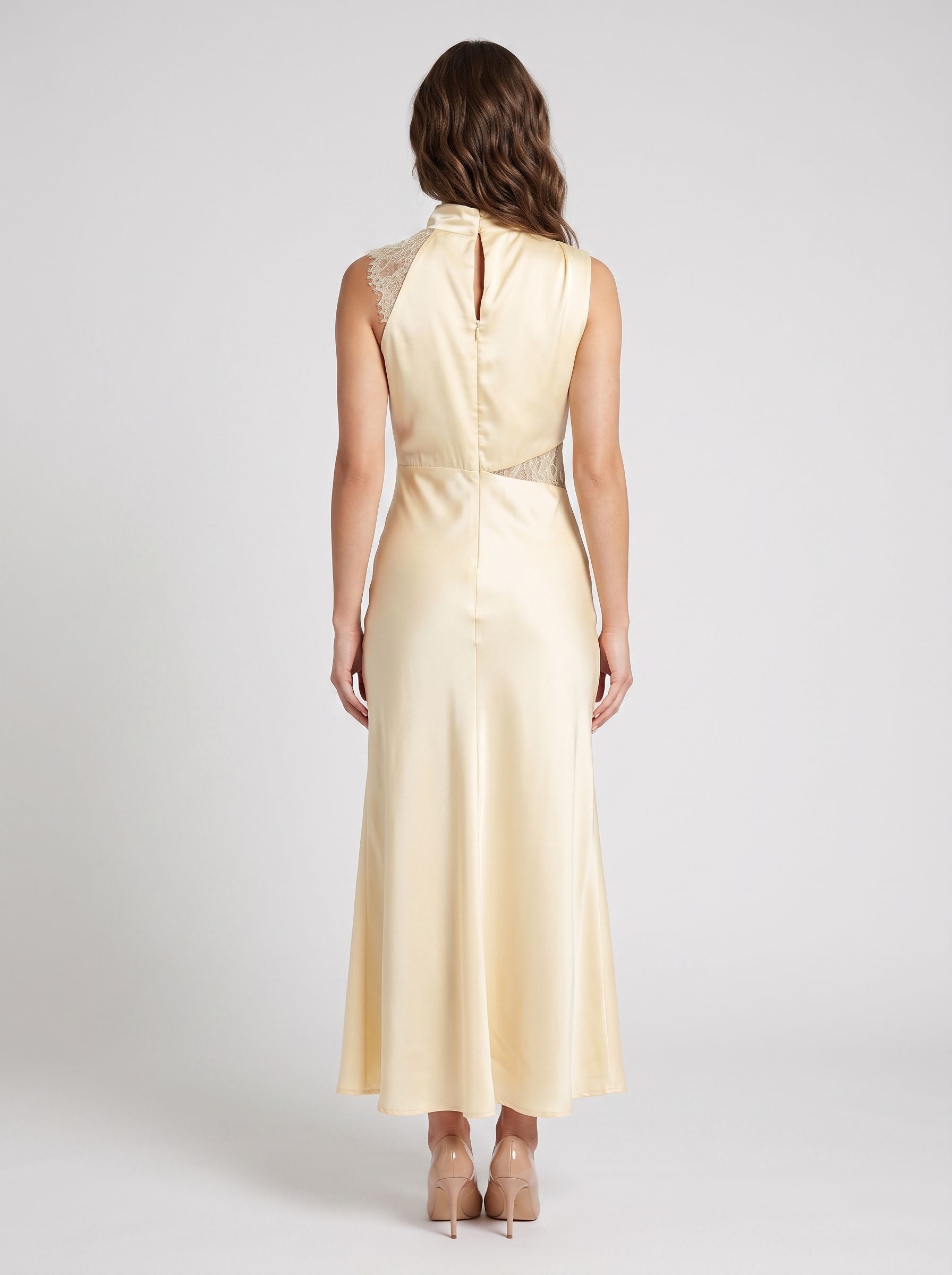 Butter Satin Column Scoop Neckline Keyhole Back Ankle-Length Dress - Curvevia