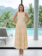 Butter Lace A-Line Scoop Neck Back Zip Ankle-Length Dress with Basque Waist - Curvevia