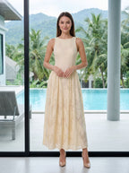 Butter Lace A-Line Scoop Neck Back Zip Ankle-Length Dress with Basque Waist - Curvevia
