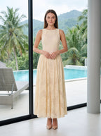 Butter Lace A-Line Scoop Neck Back Zip Ankle-Length Dress with Basque Waist - Curvevia