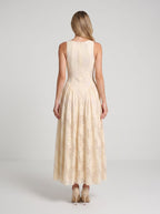 Butter Lace A-Line Scoop Neck Back Zip Ankle-Length Dress with Basque Waist - Curvevia