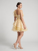 Butter Tulle A-Line One Shoulder Back Zip Short Dress with Ruffled Appliques - Curvevia