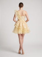 Butter Tulle A-Line One Shoulder Back Zip Short Dress with Ruffled Appliques - Curvevia