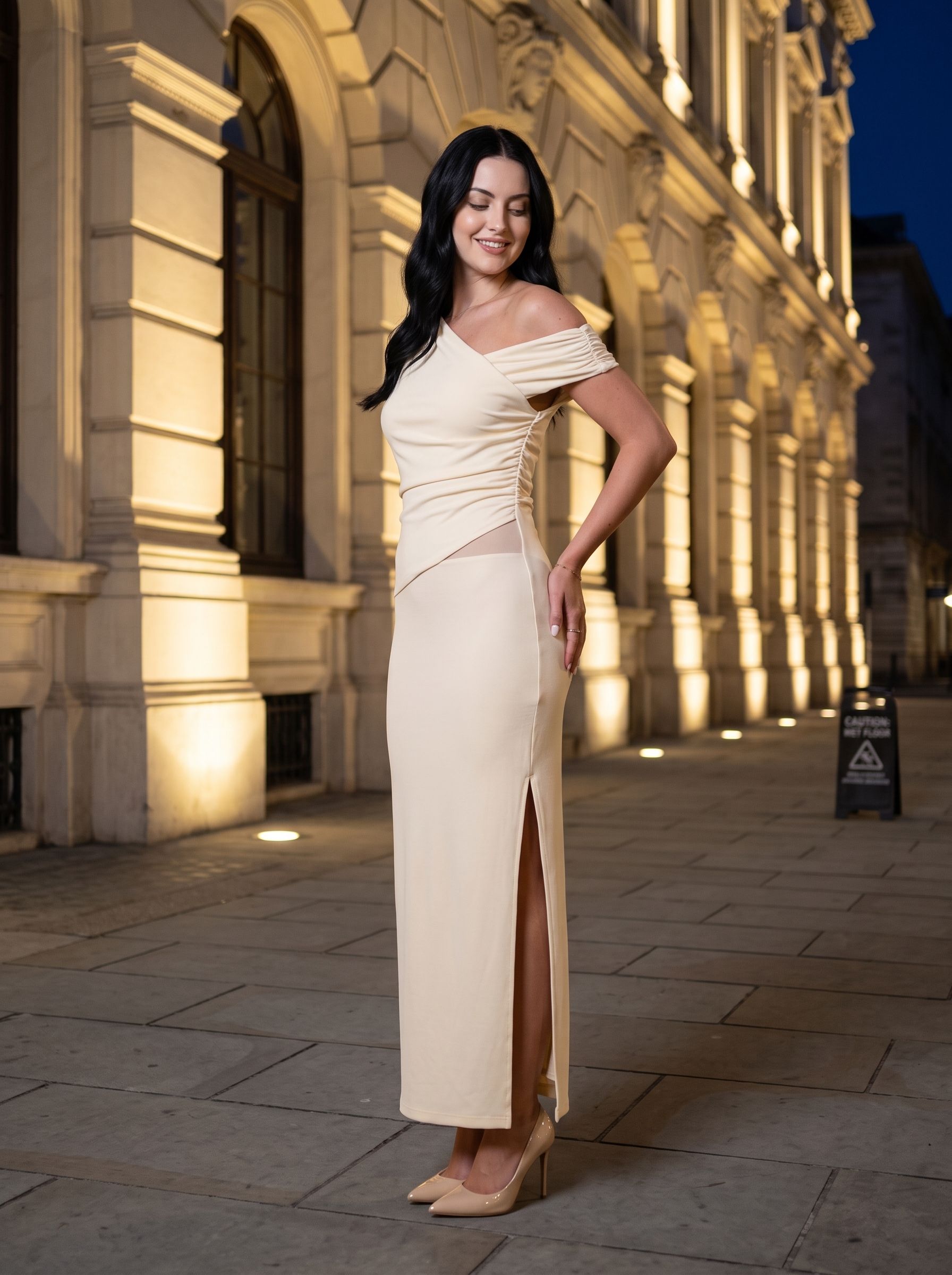 Butter Stretch Knit Sheath One Shoulder Backless Floor-Length Dress with Split - Curvevia