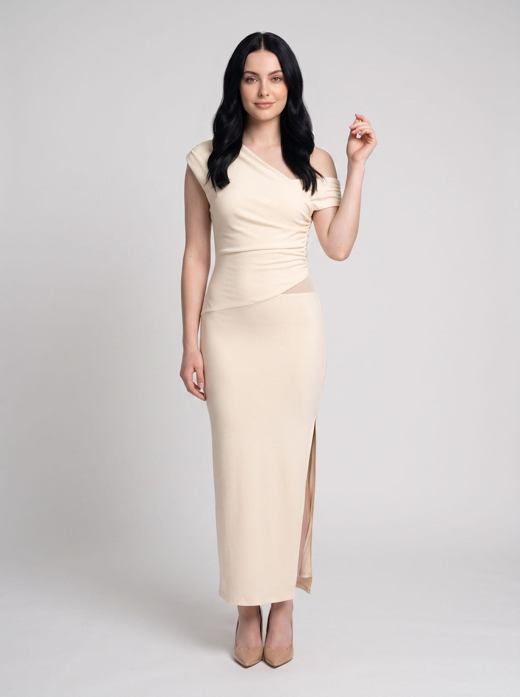 Butter Stretch Knit Sheath One Shoulder Backless Floor-Length Dress with Split - Curvevia