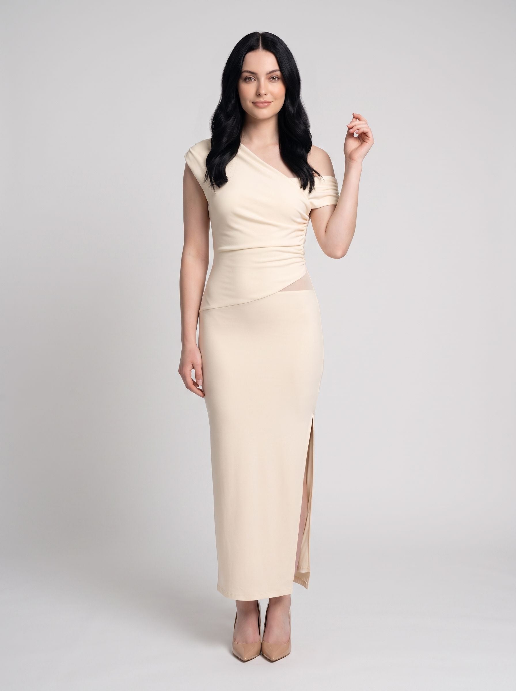 Butter Stretch Knit Sheath One Shoulder Backless Floor-Length Dress with Split - Curvevia