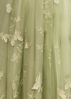 A-line Butterfly Lace Lilac Corset Prom Dress with Slit - Curvevia