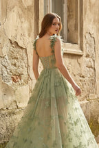 A-line Butterfly Lace Lilac Corset Prom Dress with Slit - Curvevia