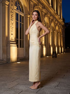 Butter Satin Sheath Halter neckline Back Zip Floor-Length Dress - Curvevia