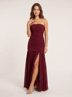 Cabernet Chiffon A-Line Straight Neck Back Zip Floor-Length Dress with Pleating - Curvevia