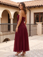 Cabernet Chiffon A-Line Straight Neck Back Zip Floor-Length Dress with Pleating - Curvevia