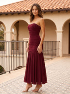 Cabernet Chiffon A-Line Straight Neck Back Zip Floor-Length Dress with Pleating - Curvevia
