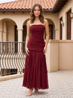Cabernet Chiffon A-Line Straight Neck Back Zip Floor-Length Dress with Pleating - Curvevia