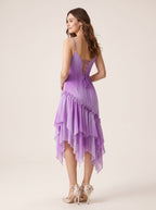 Wisteria Chiffon A-Line Straight Neck Lace-up Floor-Length Dress with Cascading Ruffles - Curvevia