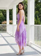 Wisteria Chiffon A-Line Straight Neck Lace-up Floor-Length Dress with Cascading Ruffles - Curvevia