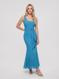 Peacock Blue Chiffon Mermaid Sweetheart Back Zip Floor-Length Dress with Pleating - Curvevia
