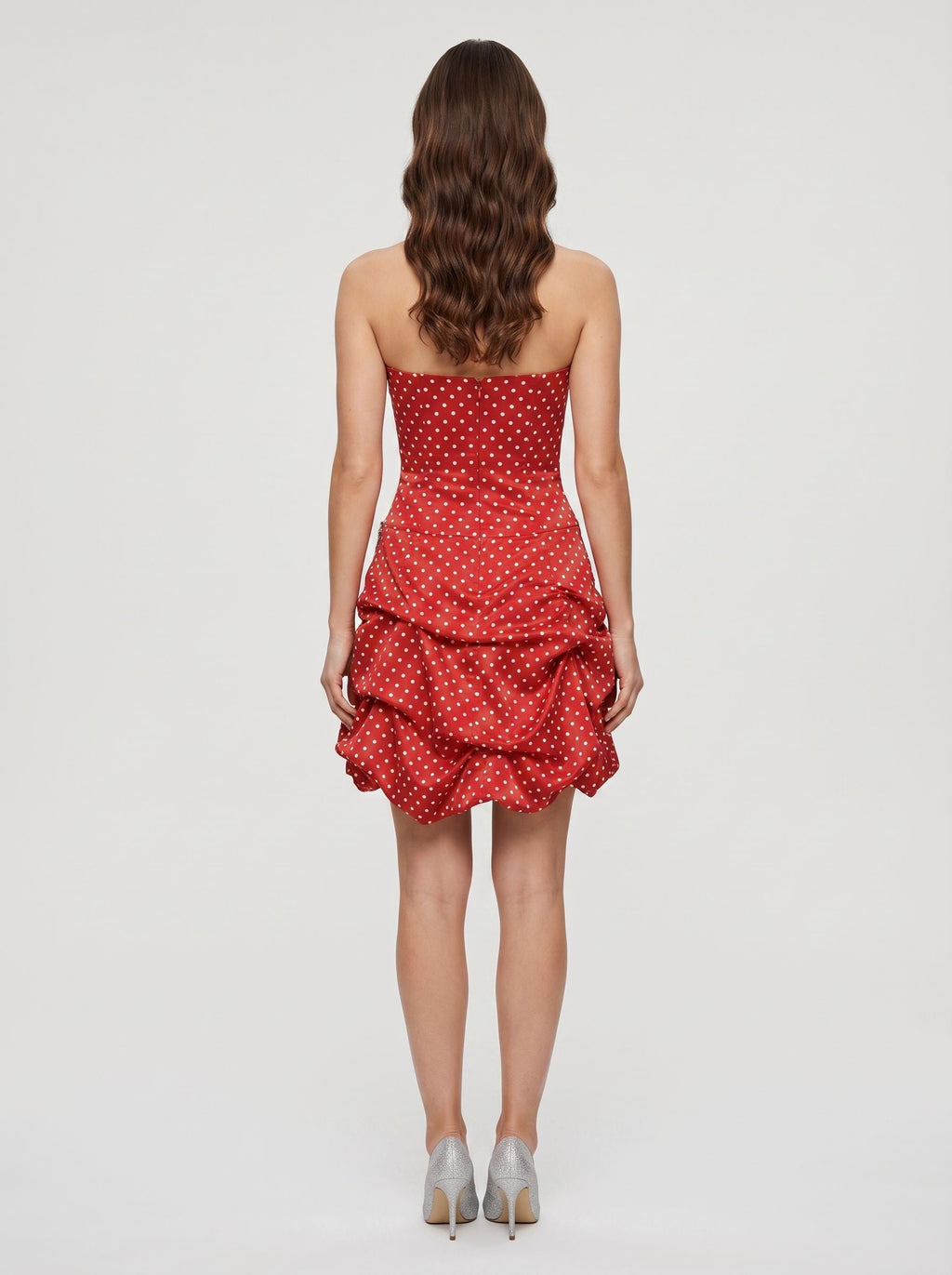Red Satin A-Line Straight Neck Back Zip Short Dress with Pleated Bodice - Curvevia