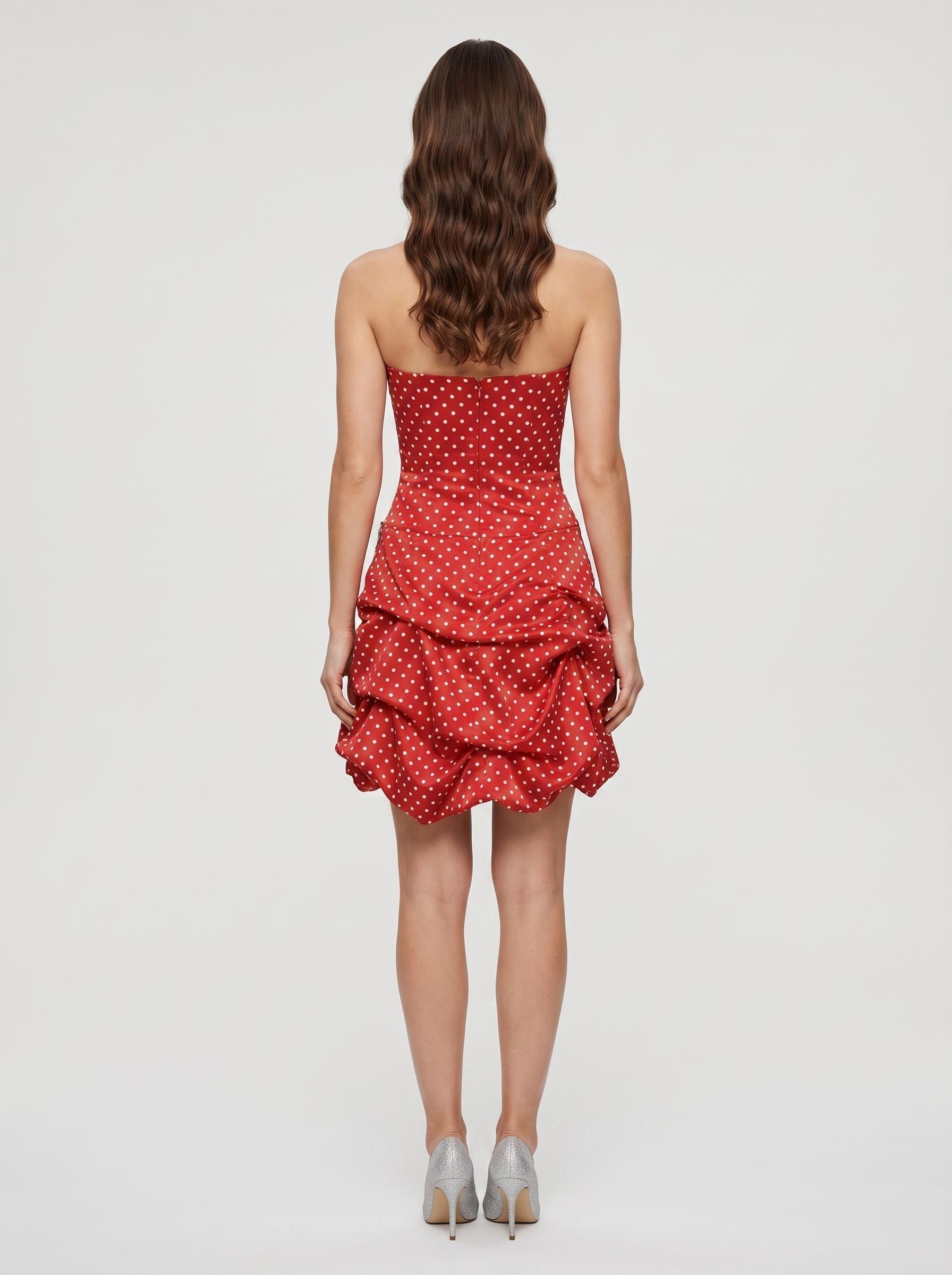 Red Satin A-Line Straight Neck Back Zip Short Dress with Pleated Bodice - Curvevia