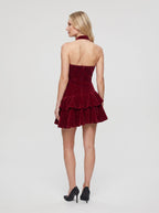 Cabernet Velvet A-Line Scoop Neck Back Zip Short Dress with Layered Skirt - Curvevia