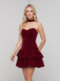 Cabernet Velvet A-Line Scoop Neck Back Zip Short Dress with Layered Skirt - Curvevia