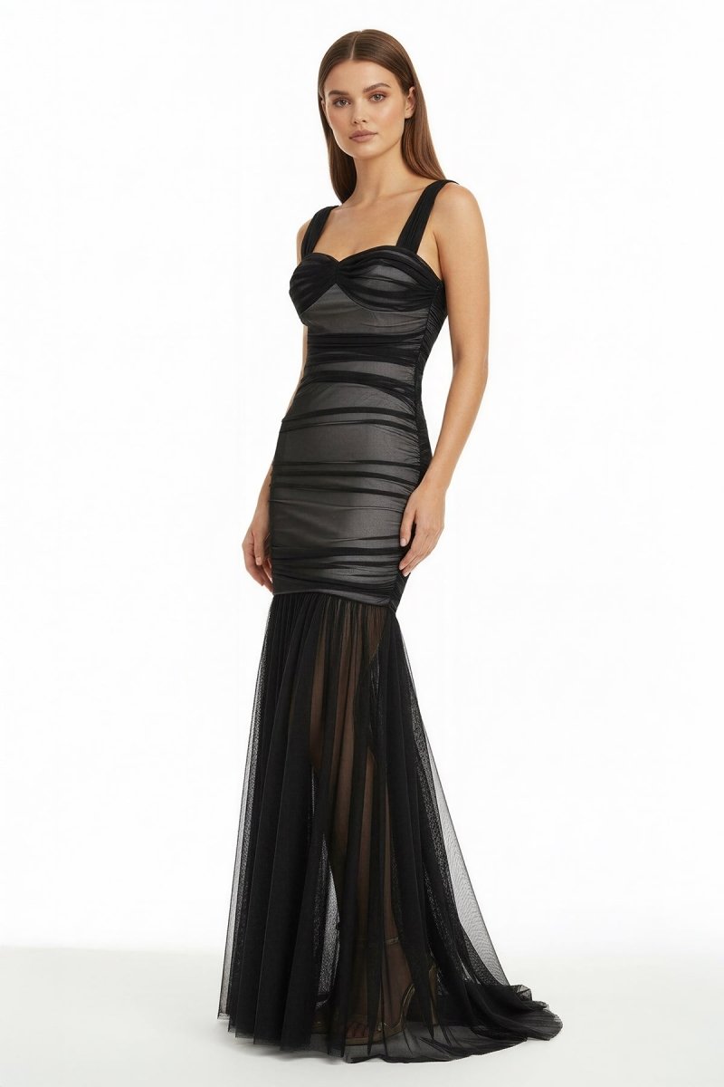 Black Sweetheart Mermaid Tulle Pleated Long Mother of the Bride Dress - Curvevia