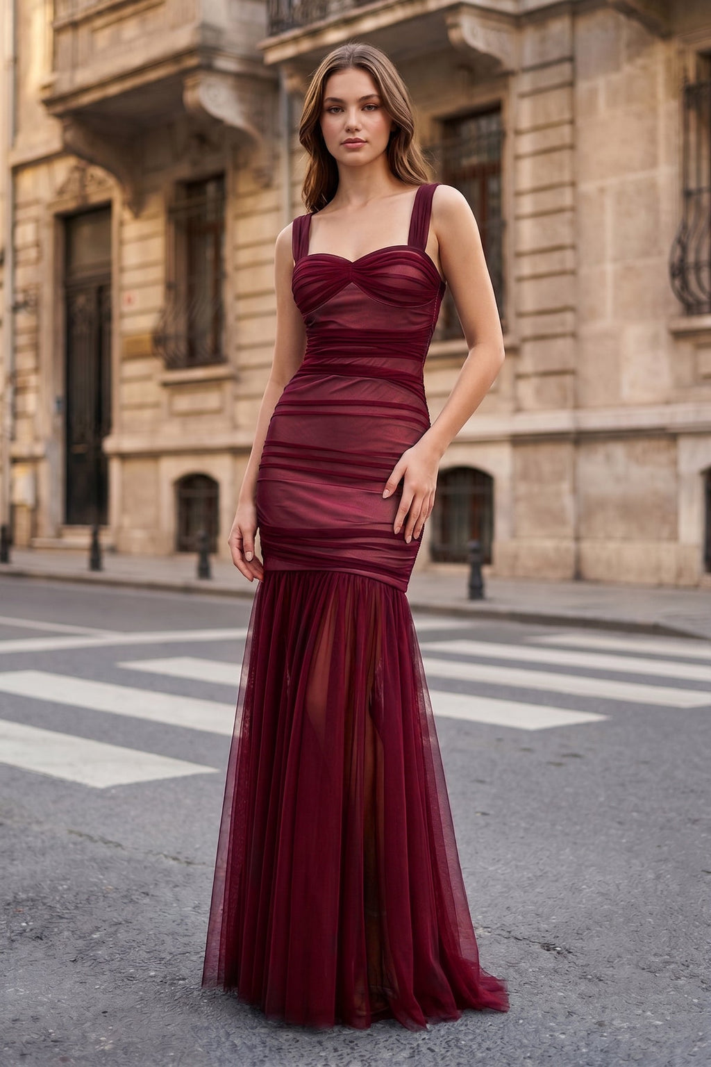 Black Sweetheart Mermaid Tulle Pleated Long Mother of the Bride Dress - Curvevia