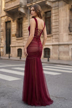 Black Sweetheart Mermaid Tulle Pleated Long Mother of the Bride Dress - Curvevia