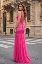 Black Sweetheart Mermaid Tulle Pleated Long Mother of the Bride Dress - Curvevia