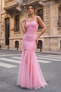 Black Sweetheart Mermaid Tulle Pleated Long Mother of the Bride Dress - Curvevia