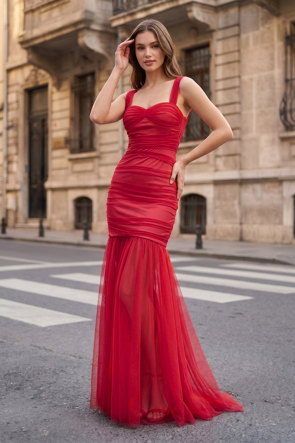 Black Sweetheart Mermaid Tulle Pleated Long Mother of the Bride Dress - Curvevia