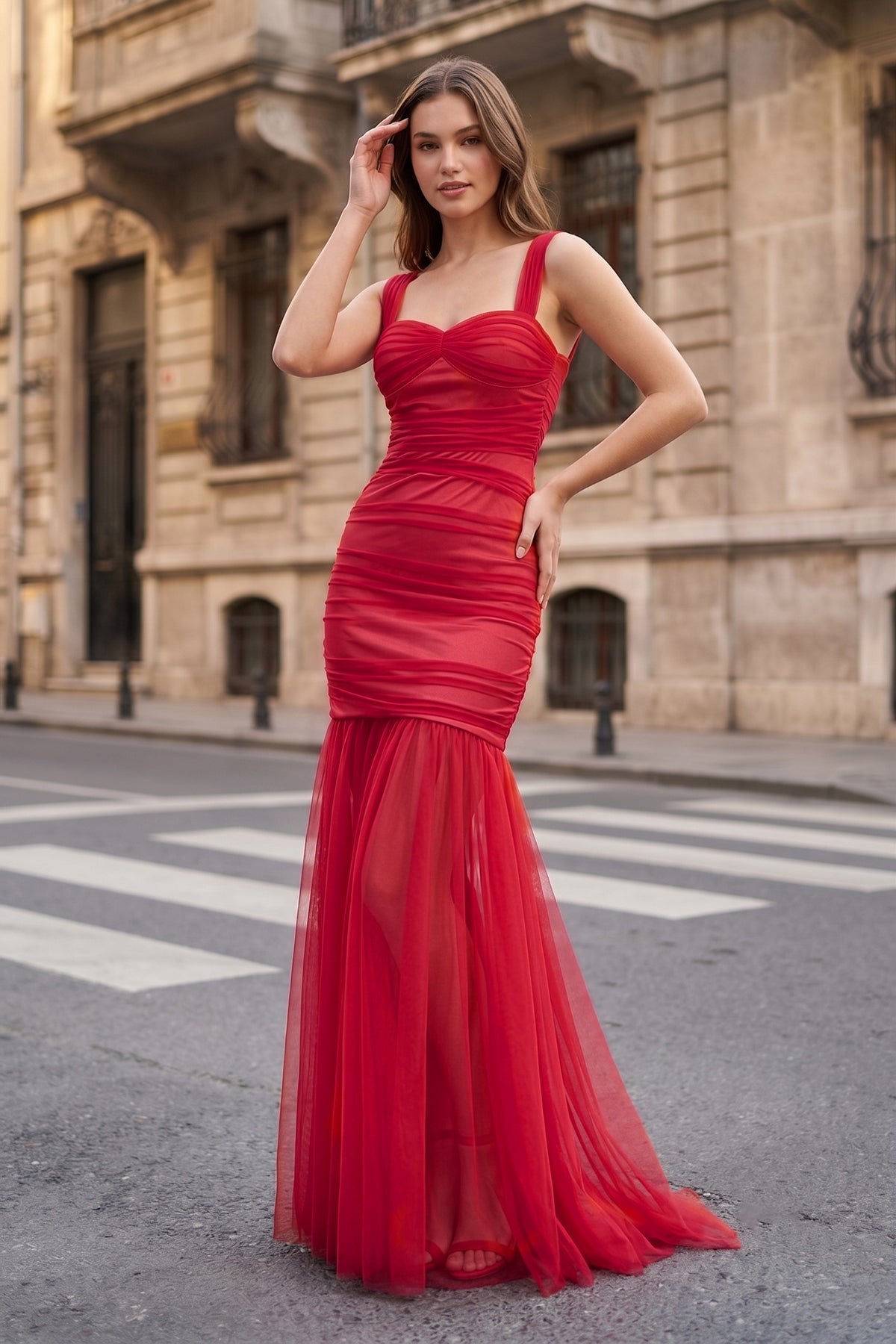 Black Sweetheart Mermaid Tulle Pleated Long Mother of the Bride Dress - Curvevia