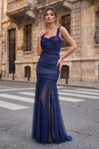 Black Sweetheart Mermaid Tulle Pleated Long Mother of the Bride Dress - Curvevia