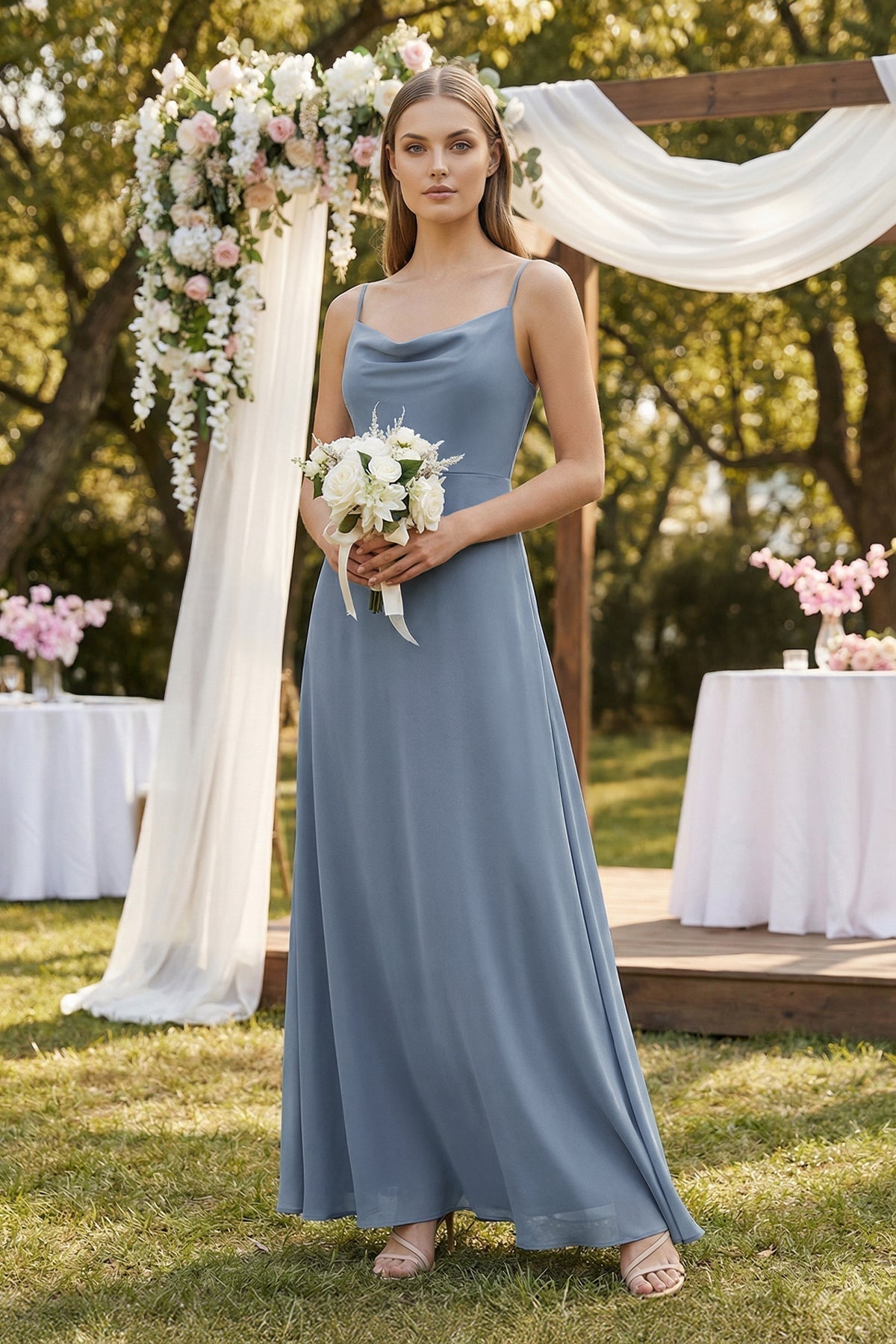 Cami Strap A-Line Chiffon Mother of the Bride Dress in Neptune - Curvevia