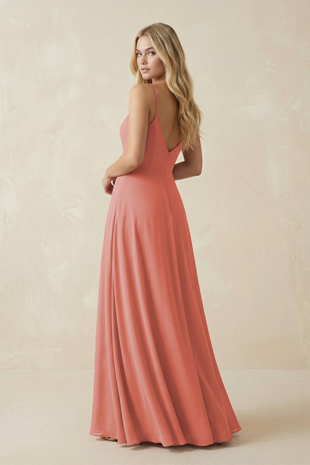 Cami Strap A-Line Chiffon Bridesmaid Dress with Slit in Mulberry - Curvevia