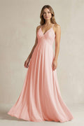 Cami Strap A-Line Chiffon Pleated Bridesmaid Dress in Rose Petal - Curvevia