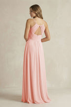 Cami Strap A-Line Chiffon Pleated Bridesmaid Dress in Rose Petal - Curvevia
