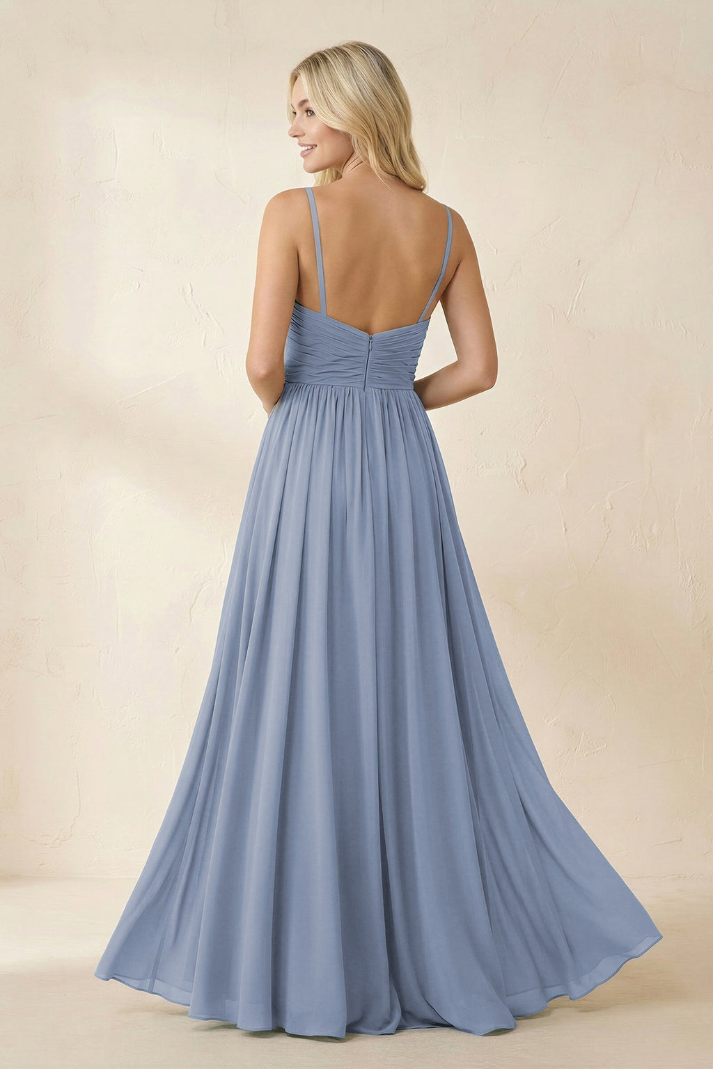 Cami Strap Chiffon A-Line Bridesmaid Dress with Slit in Twilight - Curvevia